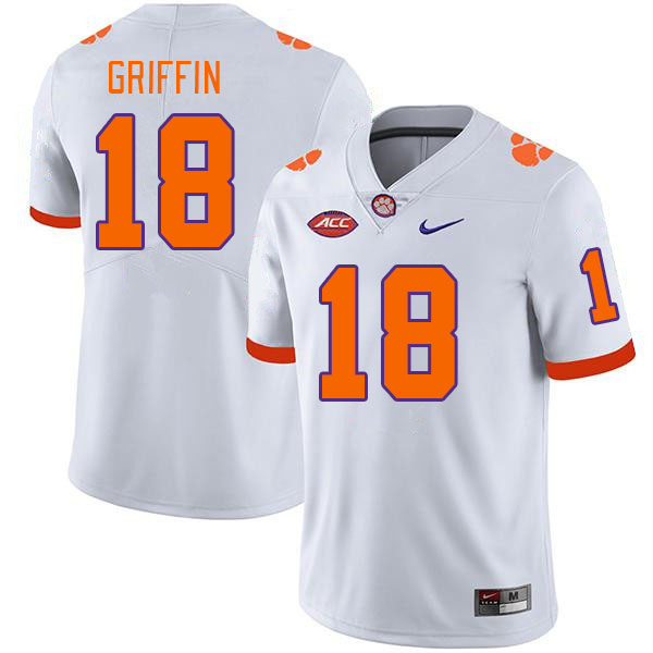 Men #18 Kylon Griffin Clemson Tigers College Football Jerseys Stitched-White - Click Image to Close